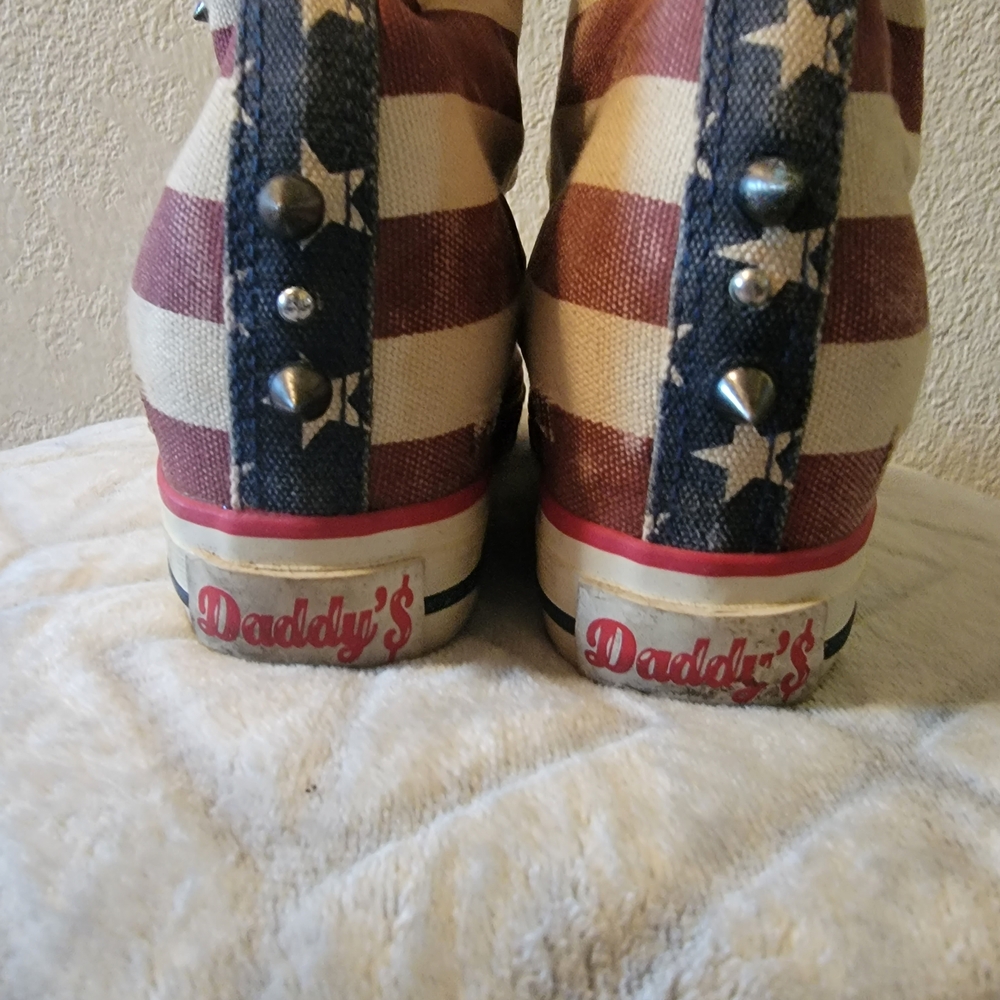 Women's High-Top Sneaker Wedges in Red, White & Blue - Picture 5 of 7